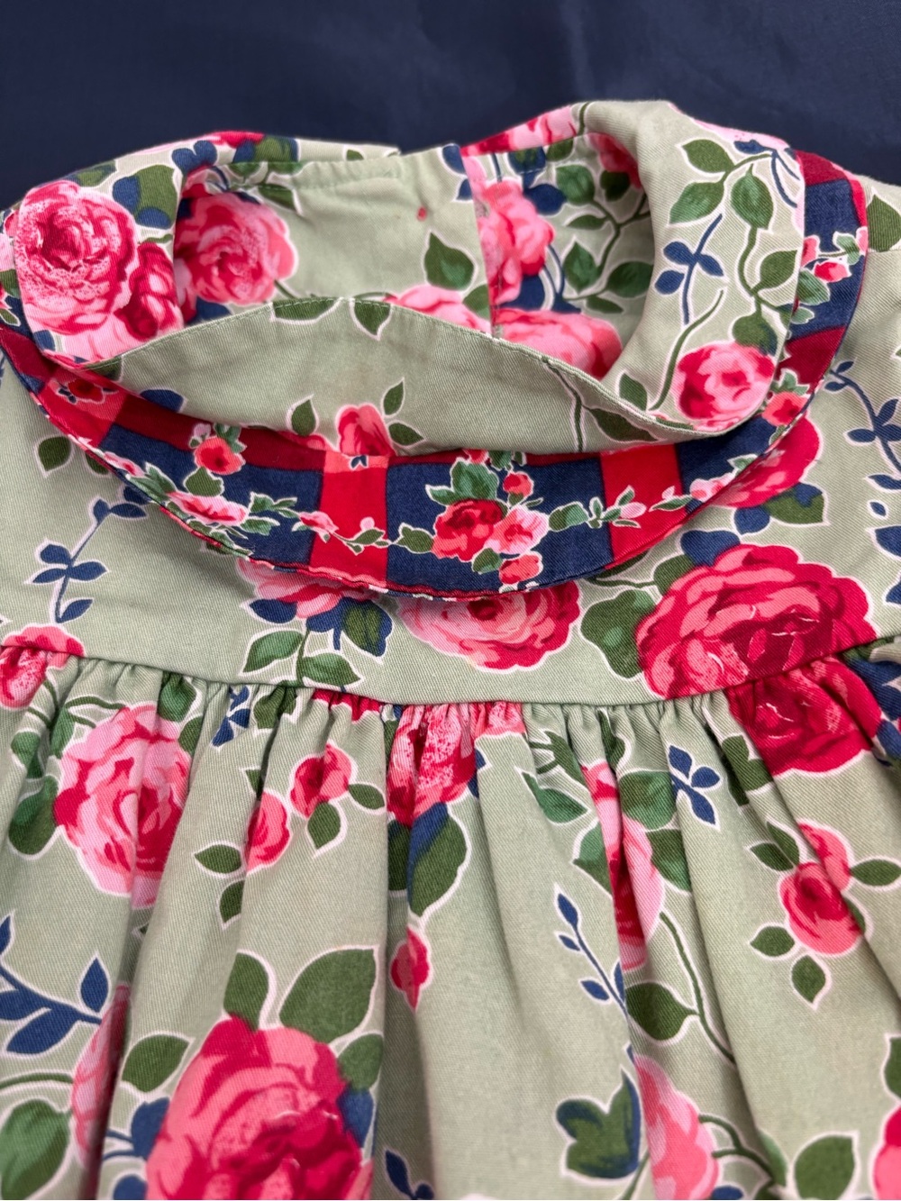 Vintage Mousefeathers Girls Green Floral Long-Sleeve Dress with Pink Rose Print - Picture 10 of 10